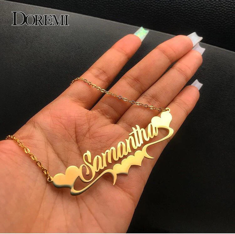 DOREMI Stainless Steel Handmade Custom Name Personalized Name Necklaces for Women Jewelry Gold Filled Heart Statement Choker