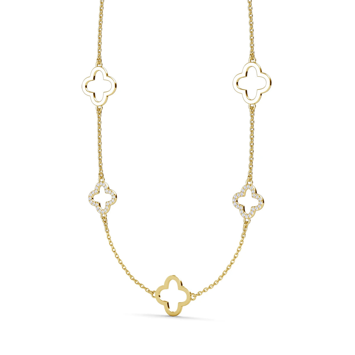 Multi Clover Station Long Necklace Embellished with Swarovski Crystals Copper Silver Plated Women Jewelry Bridal Valentine Gift